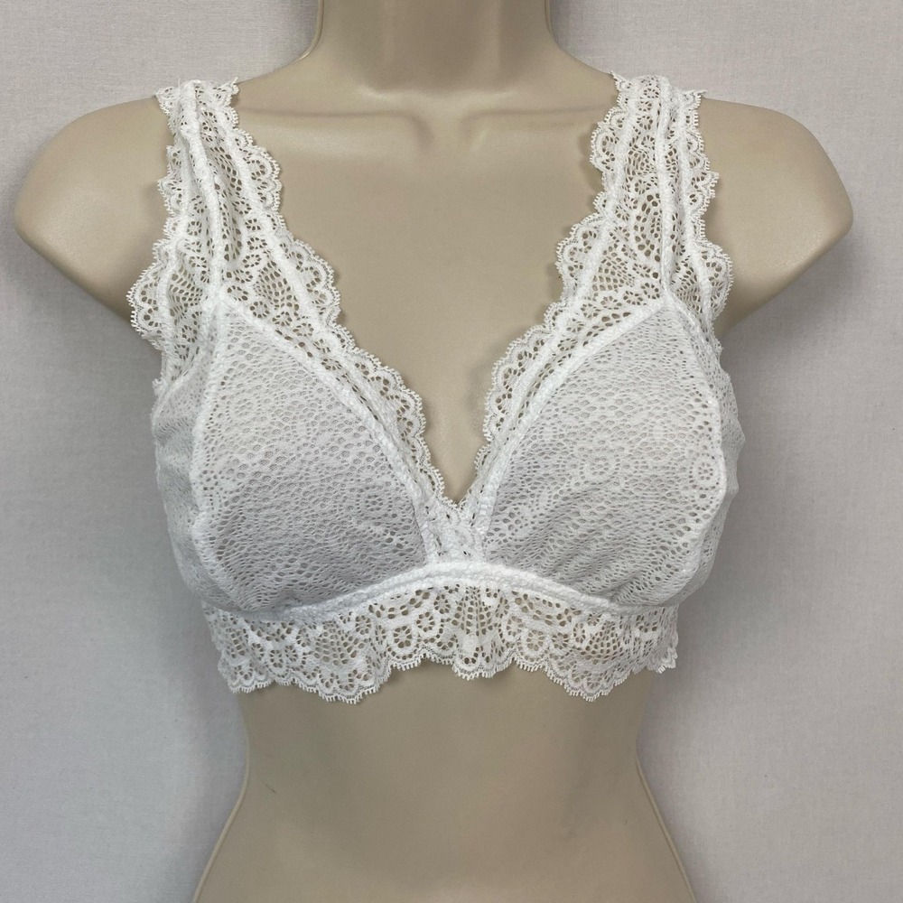 Soma Crochet Lace Bralette Large White Wireless Lined Stretch Bra Lingerie Top